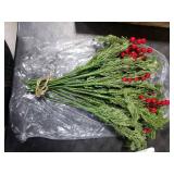 15 Pcs Christmas Artificial Pine Branches with Red Berry Stems, 18 Faux Evergreen Pine Cedar Stems, Fake Green Foliage Pine Needles Picks for DIY Craft Xmas Home Decor(15, Cypress & Barries)