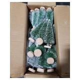 Christmas Decor Bottle Brush Trees Set- 24PCS Assorted Artificial Mini Snow Pine Trees with Wood Base for Village Miniature Craft Decorations for Home Indoor Party (Include Small Snow Blanket)