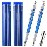Hiboom 2 Pcs Welders Pencil with 24 Pcs Silver Round Refills, Mechanical Pencils Metal Marker with Built in Sharpener for Pipe Fitter Welder Steel Construction Fabrication Woodworking, Design Patent