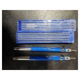 Hiboom 2 Pcs Welders Pencil with 24 Pcs Silver Round Refills, Mechanical Pencils Metal Marker with Built in Sharpener for Pipe Fitter Welder Steel Construction Fabrication Woodworking, Design Patent