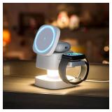 2026 Upgraded 4 in 1 Wireless Charger, 3 in 1 Wireless Charging Station with Night Light for MagSafe Charger, 15W Magnetic Travel Stand for iPhone17/Air/Pro/Max/16/15/14/13/12, Apple iWatch, Airpods