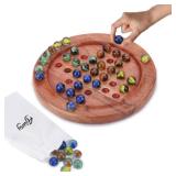 Ajuny Wooden Solitaire Board Game Handcrafted Round Peg Puzzle with 33 Marbles + 7 Extra, 9x9 Inch Strategy Game for Adults & Kids, Unique Gift & Decor