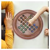 Ajuny Wooden Solitaire Board Game Handcrafted Round Peg Puzzle with 33 Marbles + 7 Extra, 9x9 Inch Strategy Game for Adults & Kids, Unique Gift & Decor