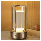 Anxingtools Portable Metal Table Lamp,Cordless Table Lamp, Rechargeable Battery Powered Portable LED Desk Lamp, 3 Color Stepless Dimming Touch, for Bedroom Restaurant Home Outdoor (Silver)