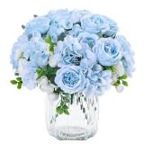 MARTINE MALL 2 Packs Peonies Artificial Flowers, Blue Artificial Peonies, Silk Peonies Flowers Fake Peonies Artificial Flowers Peonies Bouquet for Centerpiece Table Wedding Party Home Decor