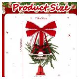 Norme 2 Pcs 21.7 Inch Christmas Curtain Tiebacks Red Velvet Bow Norfolk Pine Wreath with Plastic Red Cowbell Holdbacks Christmas Curtain Bow Wreath Ties for Xmas Holiday Bedroom Home Decor Window