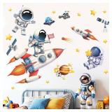 Amimagen Astronaut Wall Decals - Outer Space Planets Rocket Boys Wall Stickers - Baby Nursery Kids Room Daycare Playroom Wall Decor