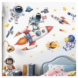 Amimagen Astronaut Wall Decals - Outer Space Planets Rocket Boys Wall Stickers - Baby Nursery Kids Room Daycare Playroom Wall Decor