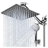 PinWin Modern 12 Large Square Rain Showerhead with 5 Modes Handheld Showerhead Combo, Adjustable Arm, Easy Tool-Free Installation