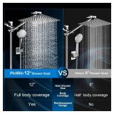 PinWin Modern 12 Large Square Rain Showerhead with 5 Modes Handheld Showerhead Combo, Adjustable Arm, Easy Tool-Free Installation
