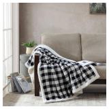 Eddie Bauer - Blanket, Super Soft Reversible Sherpa & Brushed Fleece Bedding, Throw Blankets for Couch, Ideal for Lounging (Cabin Plaid Black)