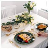 WDF Partyware 175PCS Green Plastic Plates - Green and Gold Disposable Plates 25Guests Plastic Plates with Rolled Napkins for Birthday/St. Patrick