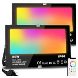 MELPO LED Flood Light Outdoor 800W Equivalent 8000LM Smart RGB Landscape Lighting with APP Control, DIY Scenes - Timing - Warm White 2700K - Color Changing Uplight, IP66 Waterproof US Plug (2Pack)