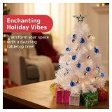 PREXTEX Mini White Christmas Tree with Lights - 23 Inch Small Christmas Tree with Warm White LED Lights, Star Topper, Ornaments, and Gift Boxes - Tabletop Holiday Decor for Indoor and Outdoor Display.