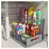 REALINN Under Sink Organizer, Pull Out Cabinet Organizer 2 Tier Slide Out Sink Shelf Cabinet Storage Shelves, Storage for Kitchen Bathroom, Grey, 1 Pack
