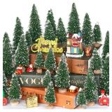 30Pcs Mini Christmas Tree Decor, Artificial Christmas Tree 5 Sizes,Mini Sisal Snow Frost Trees with Wooden Base for Christmas Decor Christmas Party Home Table Craft Decorations (B/Green)