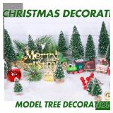 30Pcs Mini Christmas Tree Decor, Artificial Christmas Tree 5 Sizes,Mini Sisal Snow Frost Trees with Wooden Base for Christmas Decor Christmas Party Home Table Craft Decorations (B/Green)