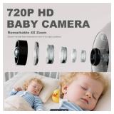 Baby Monitor with Camera and Audio 720P Baby Camera No Wifi, 5 inch Screen,48 Hours Battery Life, Night Vision, Remote Pan& Tilt& Zoom Two-Way Talk, Lullabies, Thermal Monitor, 1000ft Range