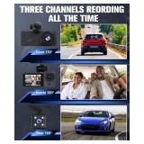 Dash Cam Front and Rear Inside, 4K Full HD Triple Dash Camera for Cars, Car Camera with 32GB Card,Built-in Loop Recording,G-Sensor,24H Parking Monitor,WDR,Accident Lock