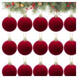 Menkxi 15 Pcs Christmas Velvet Balls 1.97 Flocked Christmas Hanging Ornaments Handmade Velvet Balls Xmas Tree Ornaments Xmas Tree Bulbs for Wedding Anniversary Party (Red)