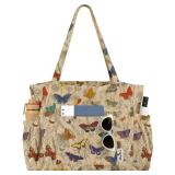 Miss Adola Corduroy Tote Bag for Women - Large Capacity Reusable Shoulder Bags with Zipper Multi-Pocket Design Cute Handbags for Work, School, Travel, and Daily Use, Retro Butterfly Flower