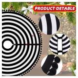 Christmas Tree Skirts, Xmas Black and White Tree Skirt, 48 Inches Annual Rings Trees Mat with Pom Poms for Halloween Holiday Indoor Home Party Before Christmas Decorations