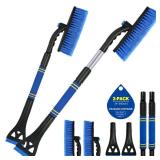 BFONS 2Pack Ice Scrapers for Car Windshield, 2-in-1 Snow Scraper and Snow Brush for Car SUV Truck, Car Ice Windshield Scraper for Ice and Snow with 360° Pivoting Brush and Ergonomic Foam Grip Blue