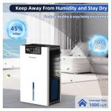 KeepGlad Dehumidifier, 98OZ Dehumidifiers for Home(1000sq.ft), Humidity Display Dehumidifier for Basement Bathroom Bedroom, Auto Shut Off, Washable Filter, Drain Hose, Timer, 7 Ambient Lights, White