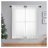 OWENIE Sheer White Curtains Living Room 54 inches Long, Rod Pocket Curtain Sheers Bedroom, Light Filtering Voile Panels Drapes Small Window Treatments 2 Panels, 42 W x 54 L, White