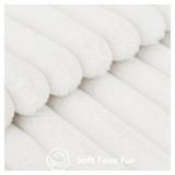 decorUhome Cozy Faux Fur Spring Throw Pillow Covers 20x20 Set of 2 Decorative Soft Plush Striped Modern Farmhouse Boho Couch Pillow Cases with Velvet Back for Sofa Bed Living Room, White