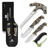 Mossy Oak Field Dressing Kit, 4 Pcs Camouflage Hunting Knife Set with Sheath, Gut-Hook Skinner, Caping Knife, Wood/Bone Saw, Knife Sharpener, for Deer Hunting, Camping, Perfect Hunting Gifts for Men