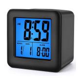Plumeet Digital Alarm Clock Kids Alarm Clock with Snooze and Nightlight - Easy Setting Silicone Clock Display Time, Date - Loud Alarm Clock for Bedroom - Battery Powered (Black)