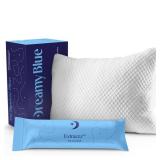 DreamyBlue Signature Pillow w/Adjustable Loft Shredded Memory Foam Fill Neutral Alignment for Side, Back, and Stomach Sleepers Washable Bamboo Rayon Cover CertiPUR-US Certified Foam (Queen)