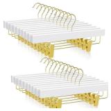 TOPIA HANGER White Wooden Pants Hangers with Gold Clip, 20 Pack Skirt Short Trousers Jeans Slacks Hangers with 360 Swivel Hook and Adjustable Clip with Rubber Padded for Closet, CT50WG20