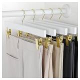TOPIA HANGER White Wooden Pants Hangers with Gold Clip, 20 Pack Skirt Short Trousers Jeans Slacks Hangers with 360 Swivel Hook and Adjustable Clip with Rubber Padded for Closet, CT50WG20