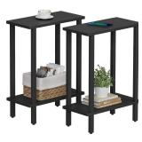 TUTOTAK Small Side Table, Narrow End Table, Set of 2, Skinny Sofa Table, Slim Nightstand, Couch Table, Living Room, Bed Room, Black TB01BK0622