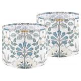GOSO 2pcs Medium Lampshade Polyester Fiber Printing Plants Drum Lamp Shade For TableLamp,Floor Lamps,Diy Pendant Light,Wall Hanging,Spider Fitter 13 Top x 13 Bottom x 10 High, Assembly Required