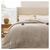 Bedsure Electric Blanket Queen Size - Thick Striped Flannel Electric Blanket with Dual Control, Heating with 10 Heat Settings & 10 Time Settings, 8 hrs Timer Auto Shut Off (84x90 inches, Linen)