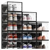 SEE SRPING XX-Large Shoe Storage Box Fit Size 14, Clear Plastic Stackable Shoe Organizer for Closet, Shoe Rack Sneaker Containers Bins Holders, Drawer Organize Unit, 12 Pack Black