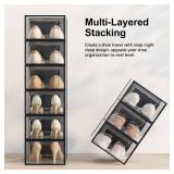 SEE SRPING XX-Large Shoe Storage Box Fit Size 14, Clear Plastic Stackable Shoe Organizer for Closet, Shoe Rack Sneaker Containers Bins Holders, Drawer Organize Unit, 12 Pack Black