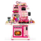 Kids Kitchen Playset, Toddler Play Kitchen Set Toys with Sound & Light, Cooking Stove, Play Sink, Play Food Kitchen Accessories, Pretend Kitchen Toy for Kids Toddlers Girls Ages (Pink)