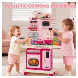 Kids Kitchen Playset, Toddler Play Kitchen Set Toys with Sound & Light, Cooking Stove, Play Sink, Play Food Kitchen Accessories, Pretend Kitchen Toy for Kids Toddlers Girls Ages (Pink)