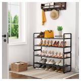 Shoe Rack - Expandable Shoe Organizer for Closet, Adjustable Metal Shoe Shelf Storage, Stackable Long Shoe Stand Holder for Garage, Entryway, Door Entrance (Black, 4-Tier)