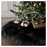 60 Inch Large Christmas Tree Skirt Black Faux Fur Tree Mat Base Cover for Merry Christmas Party Holiday Home Indoor Xmas Tree Decorations
