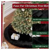 60 Inch Large Christmas Tree Skirt Black Faux Fur Tree Mat Base Cover for Merry Christmas Party Holiday Home Indoor Xmas Tree Decorations