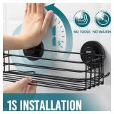 TAILI Shower Caddy Suction Cup 2 Pack with Hooks & Soap holder, Heavy Duty Shower Organizer for Bathroom, No Drilling Bathroom Organizer with Large Capacity, Black Metal Storage Basket