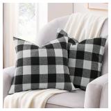 Volcanics Farmhouse Buffalo Check Plaid Decorative Throw Pillow Covers 18x18 Inches Black and White Fall Square Couch Pillow Covers for Sofa Home Decor, Set of 2