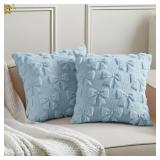 Mixweer Bow Pillow Covers Set of 2 Coquette Room Decor Cute Faux Fur Soft Bowknot Preppy Stuff Fluffy Plush Aesthetic Pillow Covers for Bed Sofa Couch, Fall Christmas Decor(18 x 18 Inch,Blue)