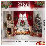 Avezano 10x7 ft Christmas Window Backdrop for Photography Red Fireplace Snow Scene Christmas Background Xmas Family Holiday Party Decorations Indoor