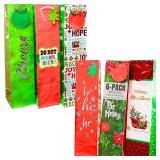 Iconikal 6-Pack Christmas Wine Bottle Gift Bags, Heavy-Duty with Ribbon Handles, Assorted Holiday Designs - Ideal for Festive Xmas Gifting, Parties & Bulk Wrapping